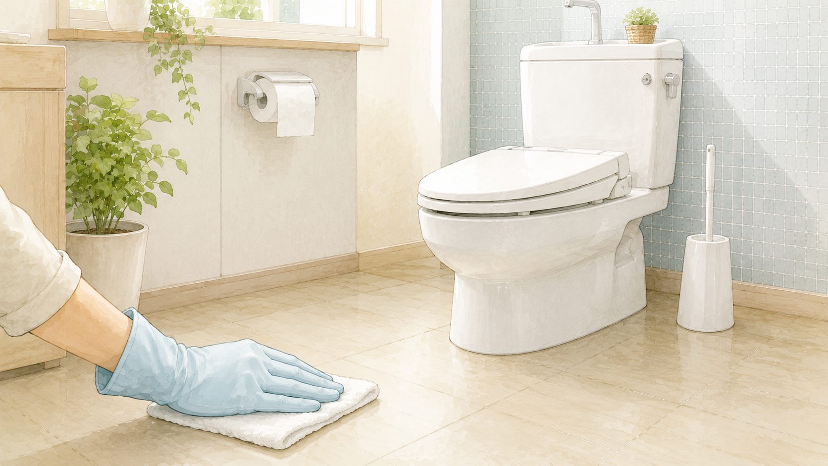短時間でトイレ掃除をする様子