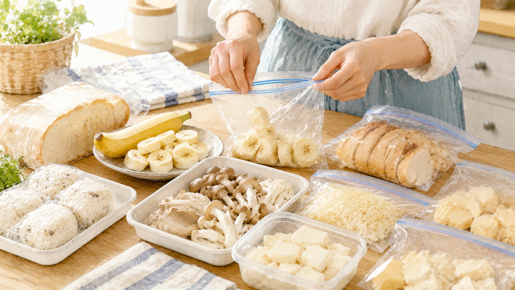冷凍食材を解凍して料理に使う様子