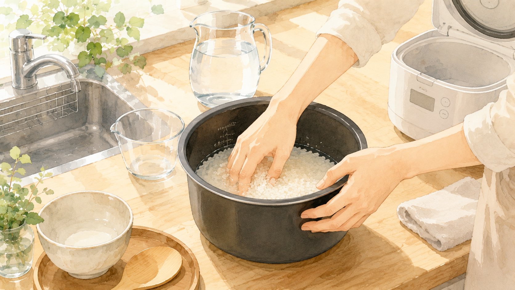 炊飯器でご飯を炊く準備