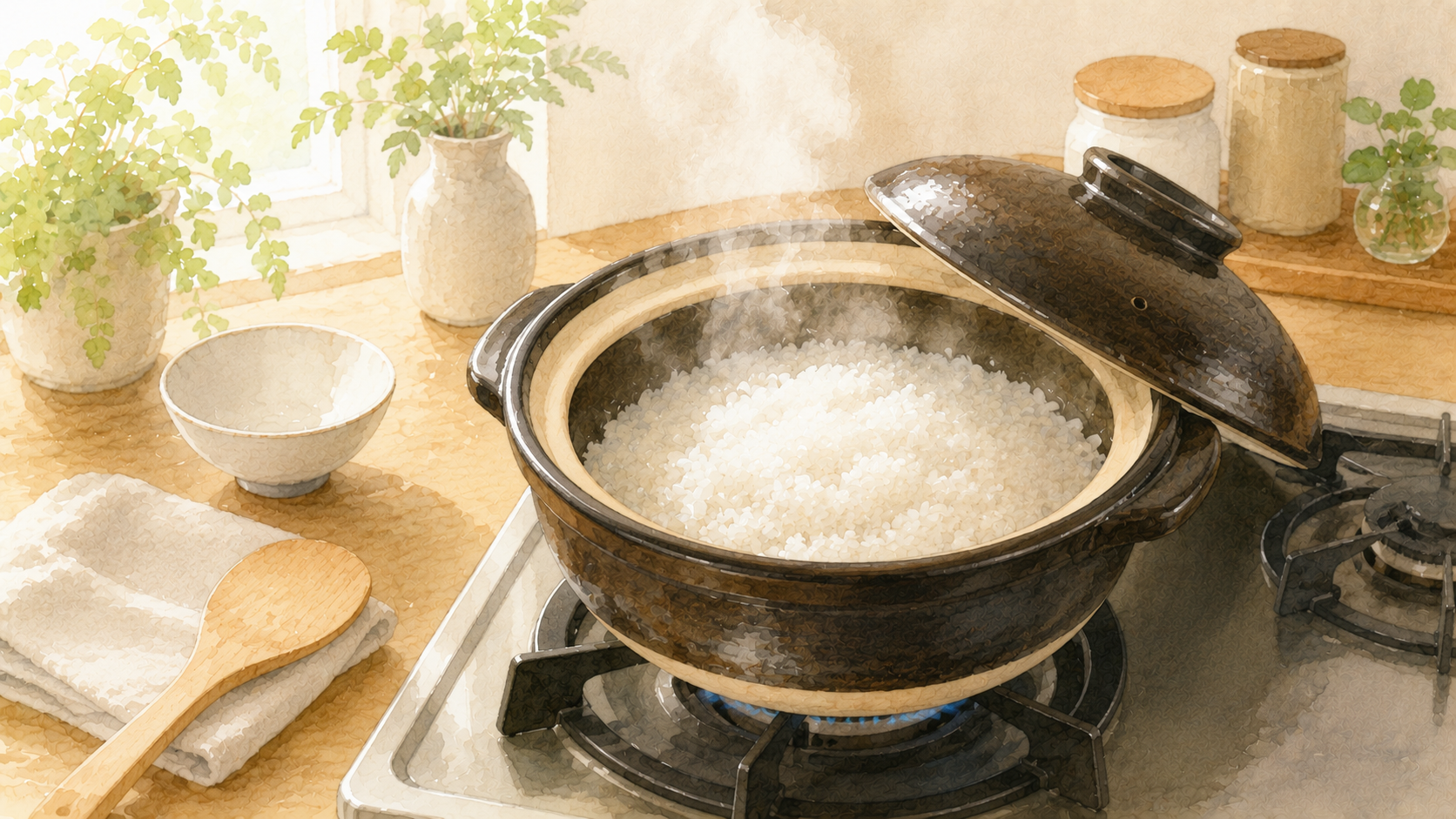炊き上がったご飯をほぐす