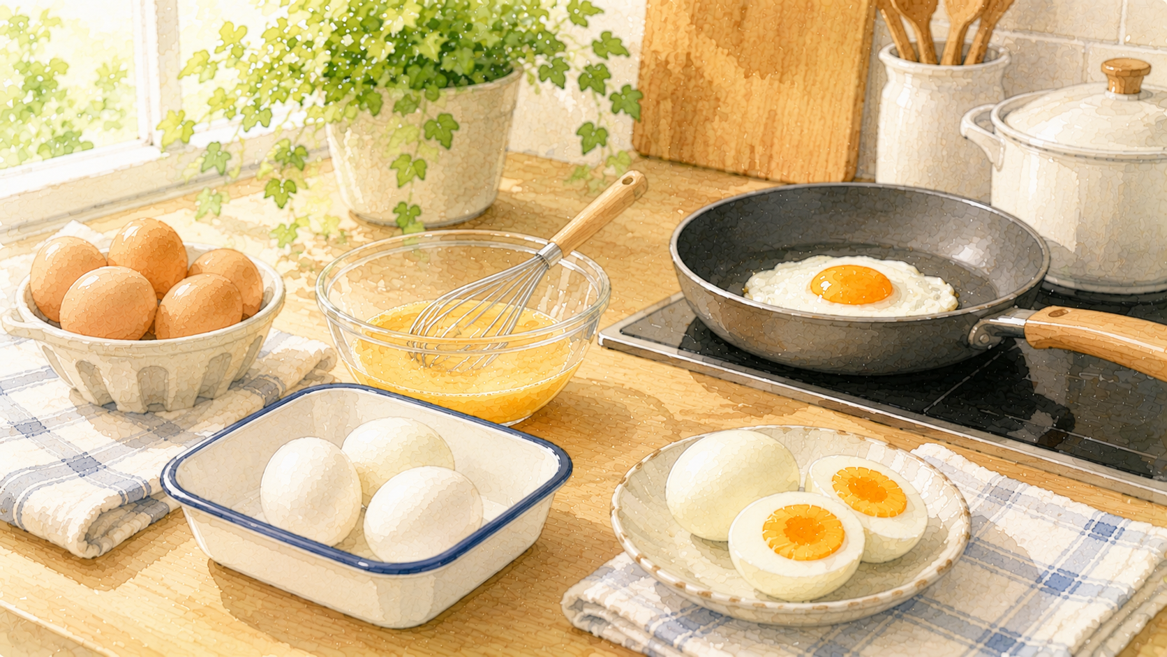 お弁当に入れる卵料理を準備する