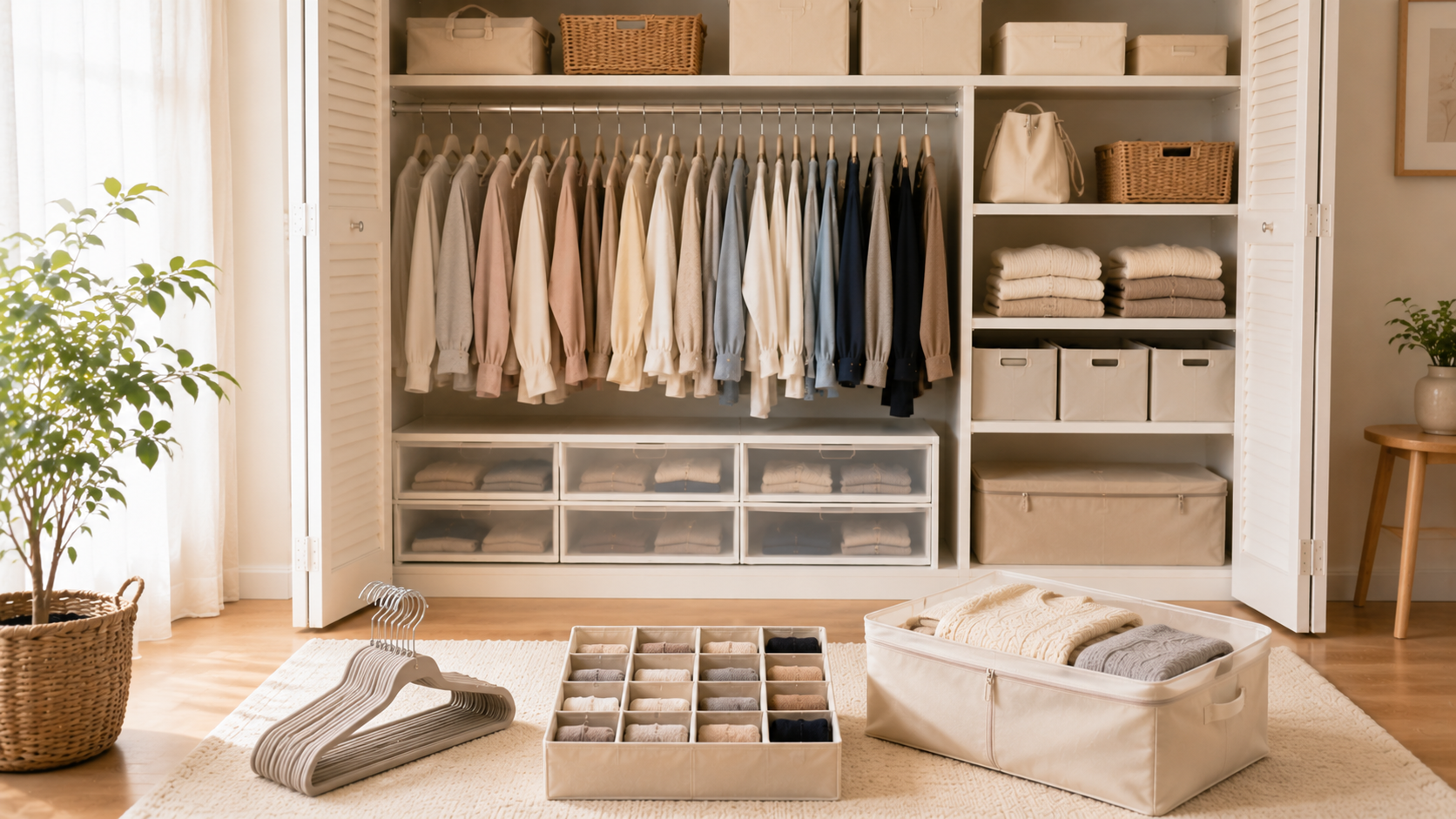 保留する服を分けて置く