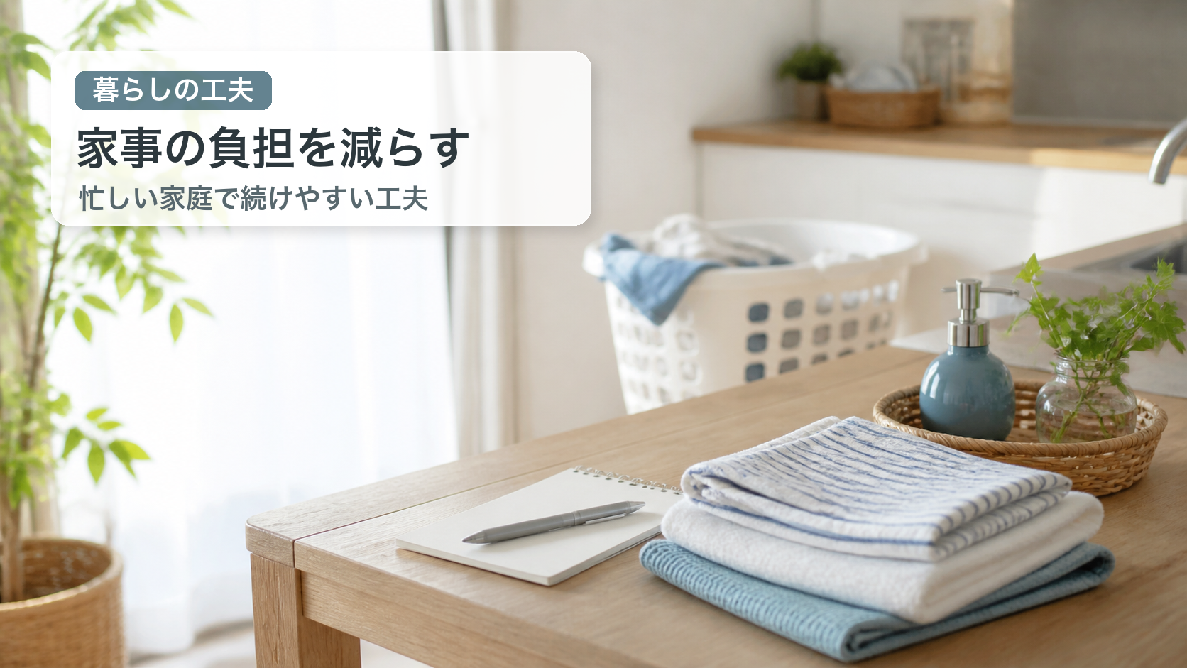 家事の負担を減らすための布巾と家事メモのある暮らしの様子
