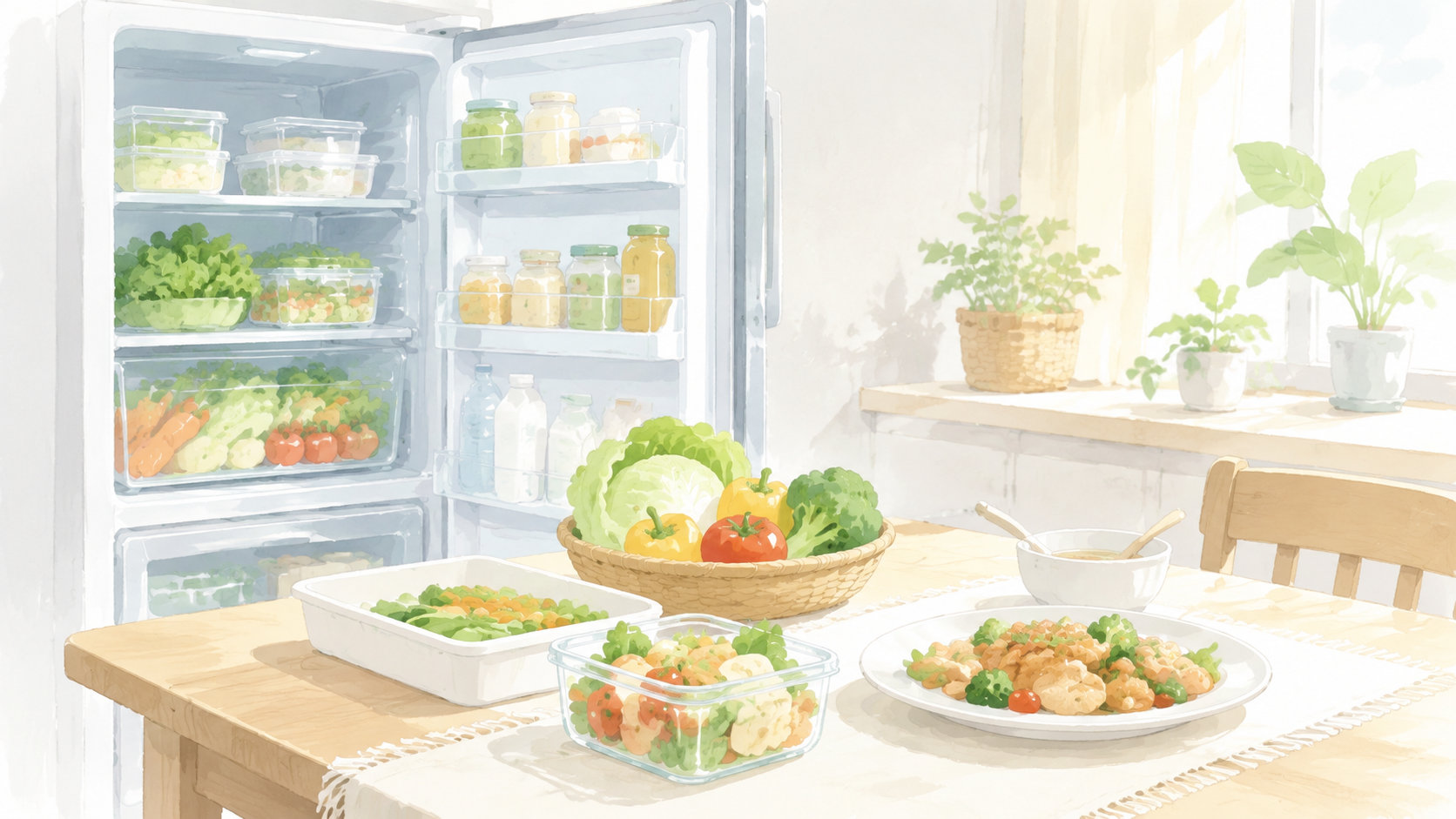 食品ロスとは何かを冷蔵庫の食品でイメージしたイラスト