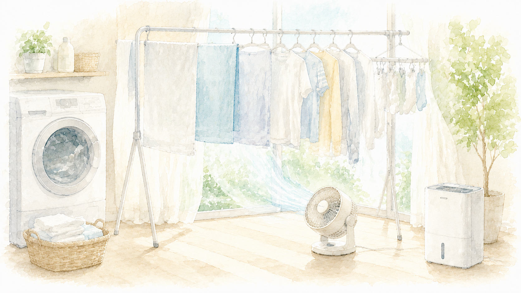 部屋干しの臭いを防ぐために早く乾かす