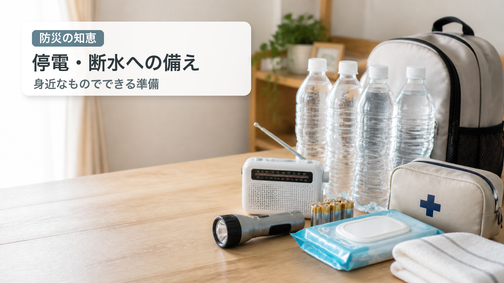 停電や断水に備えた水やライトなどの防災用品