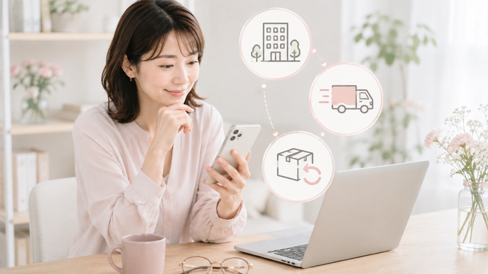 Clauraの公式情報をスマホで確認する女性