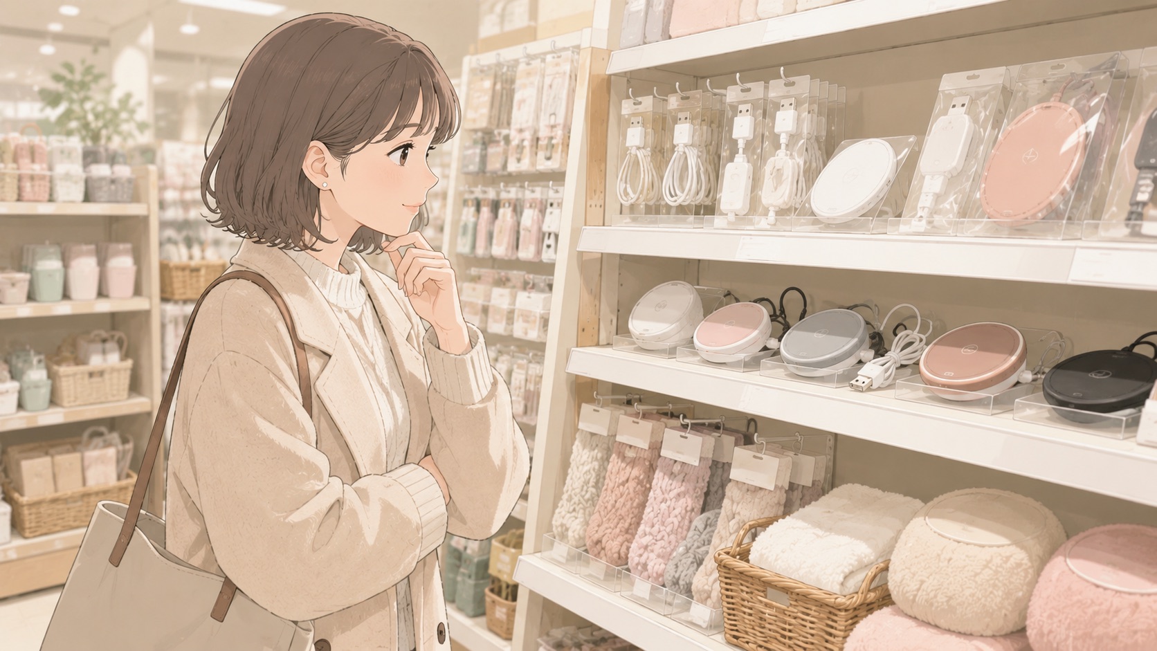 店舗でカップウォーマーを探すイメージ