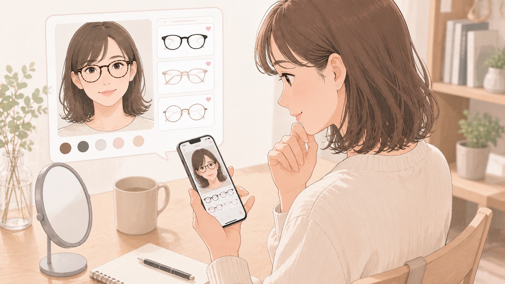 スマホで伊達メガネを比較して選ぶ女性