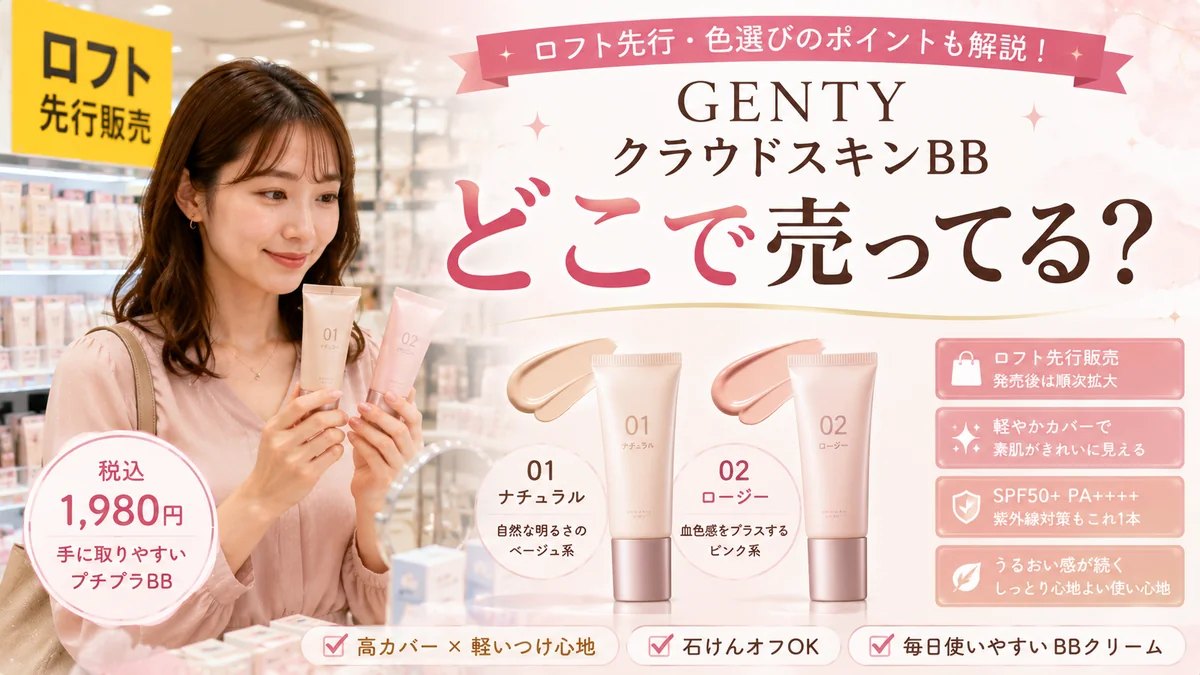 GENTYクラウドスキンBBの販売店と色選びを確認する女性