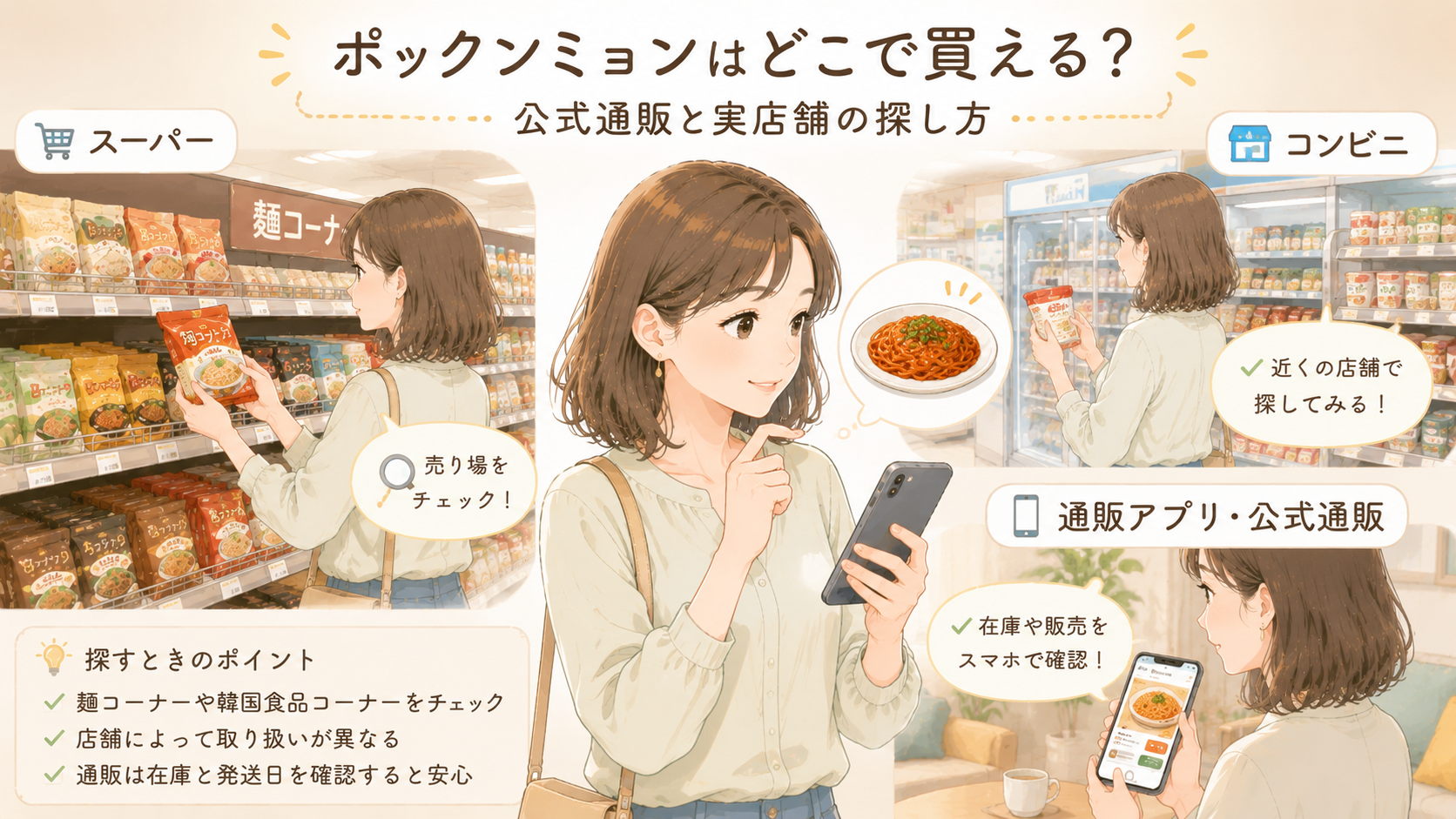 ポックンミョンを買える場所を探すイメージ