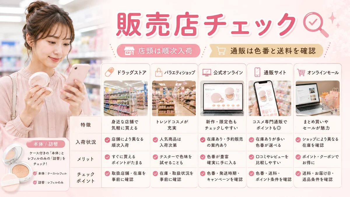 ドラッグストアや通販でセザンヌ セラムクッションファンデーションを探す女性
