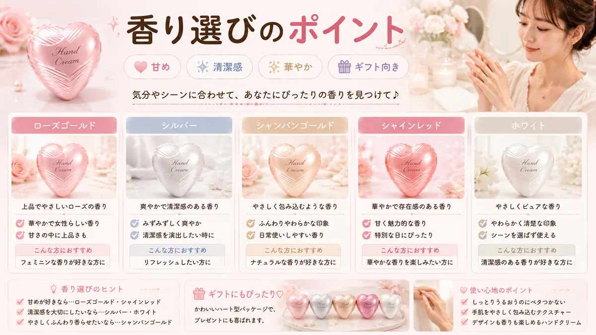 5種類の香りからリファハートフレグランスハンドクリームを選ぶ女性