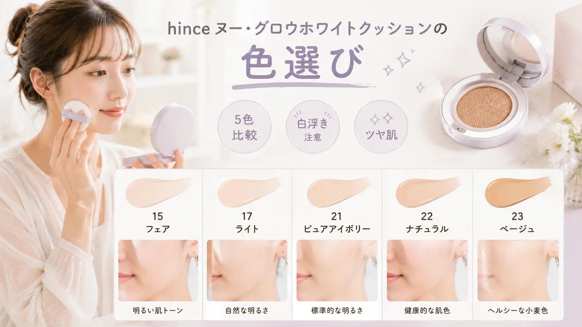hinceヌー・グロウホワイトクッションの5色を比較する女性