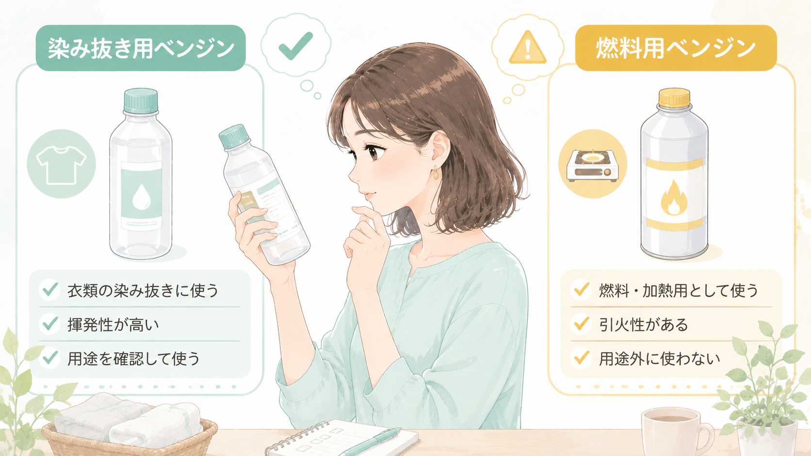 用途別にベンジンを選ぶチェック表