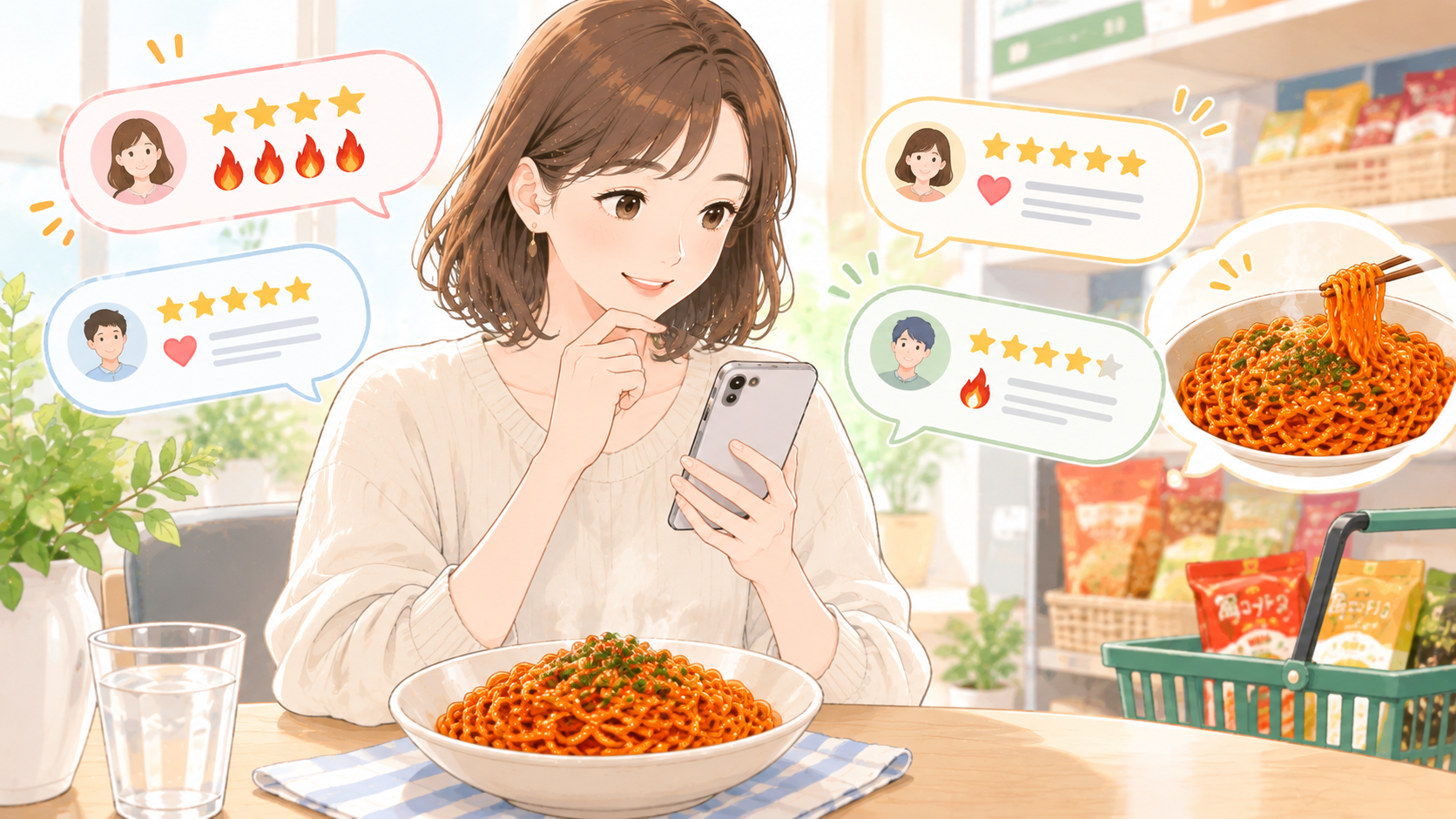 ポックンミョンの口コミと辛さを確認するイメージ