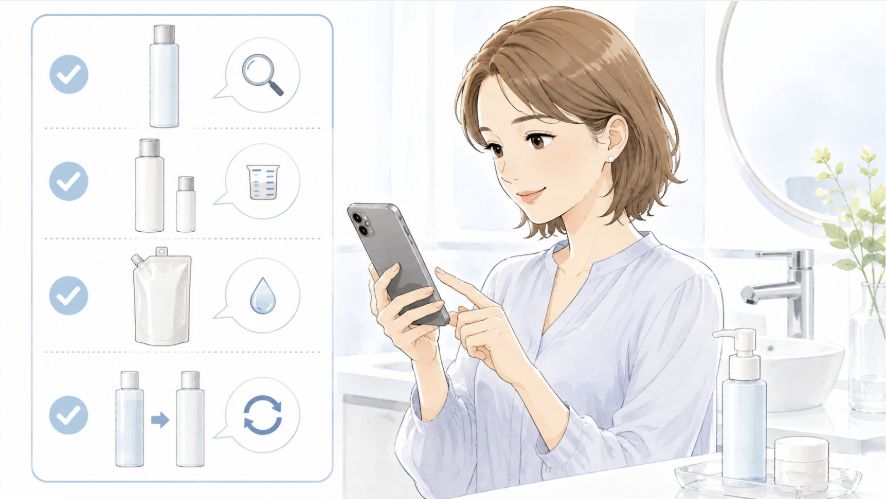 公式サイトで容量や種類を確認するスキンケアのイメージ