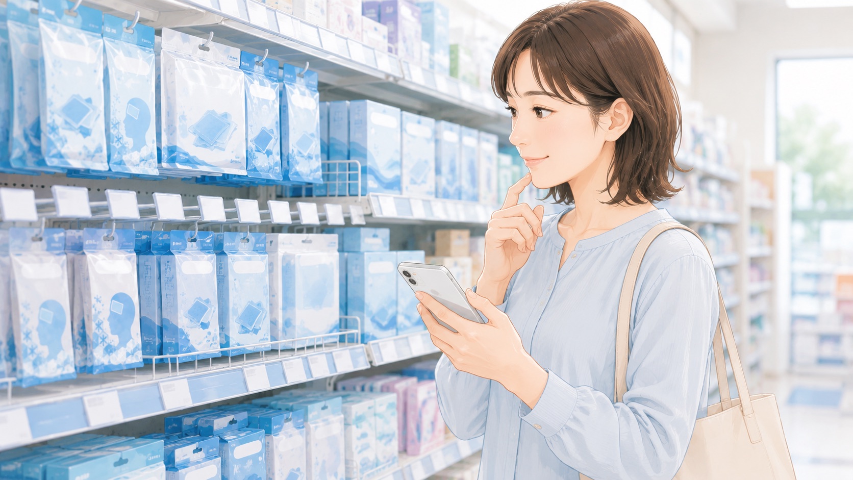 ドラッグストアや通販で熱さまシートを探すイメージ