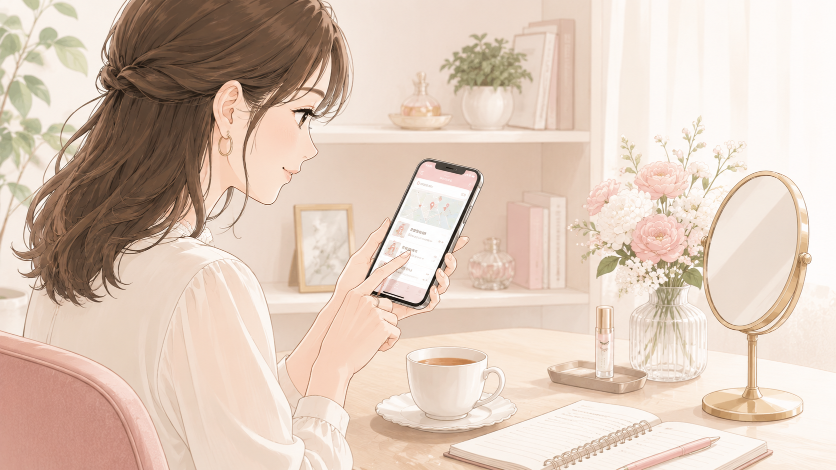 フェニックスアイの販売先をスマホで確認する女性