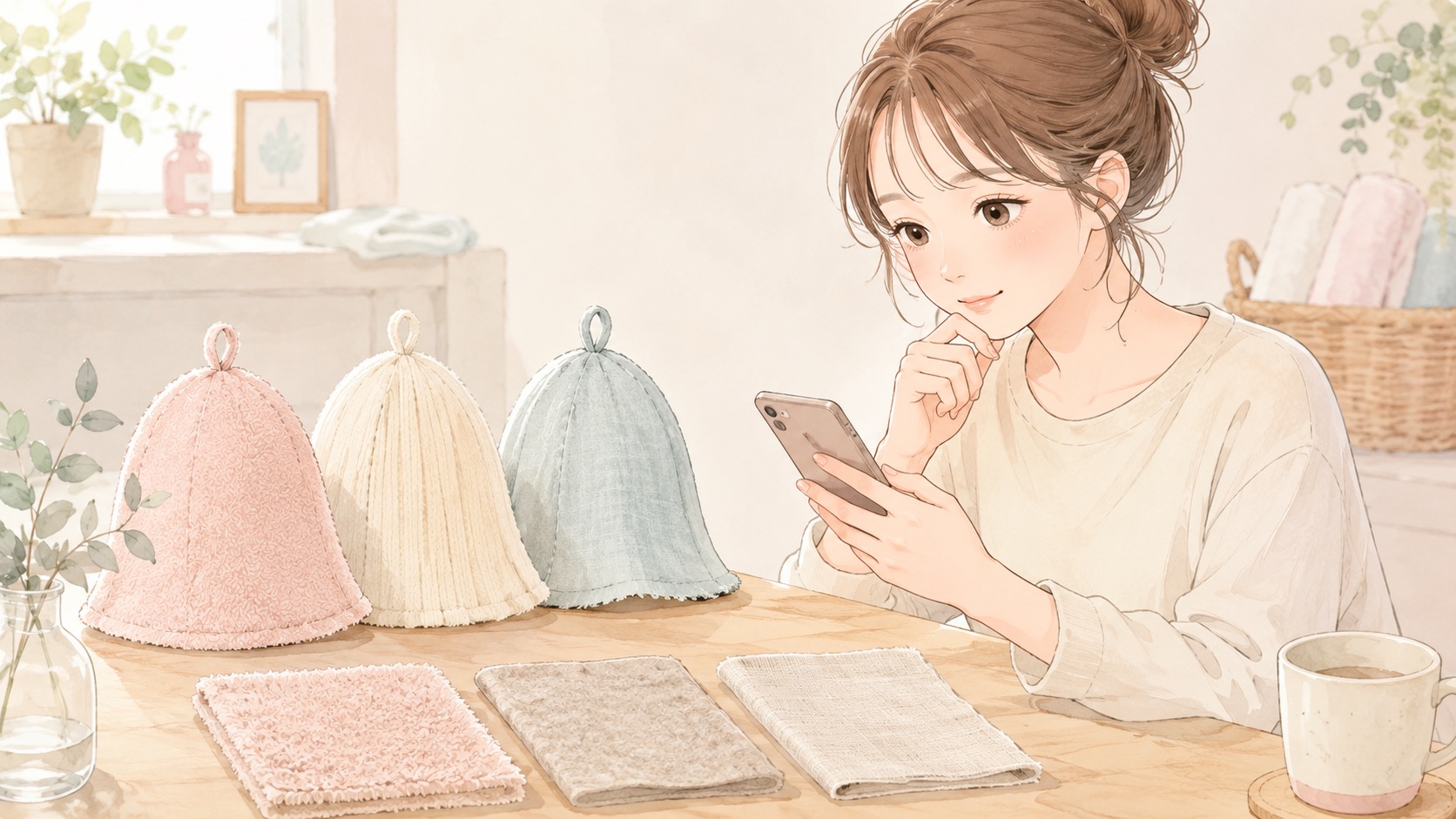 女性向けのかわいいサウナハットを比較して選ぶイメージ