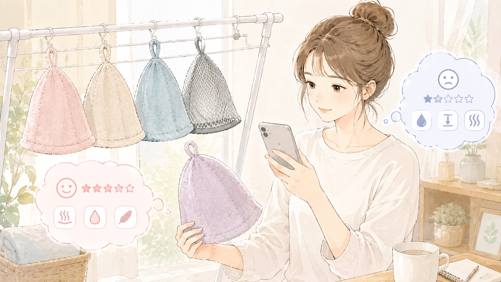 サウナハットの口コミとサイズを確認するイメージ