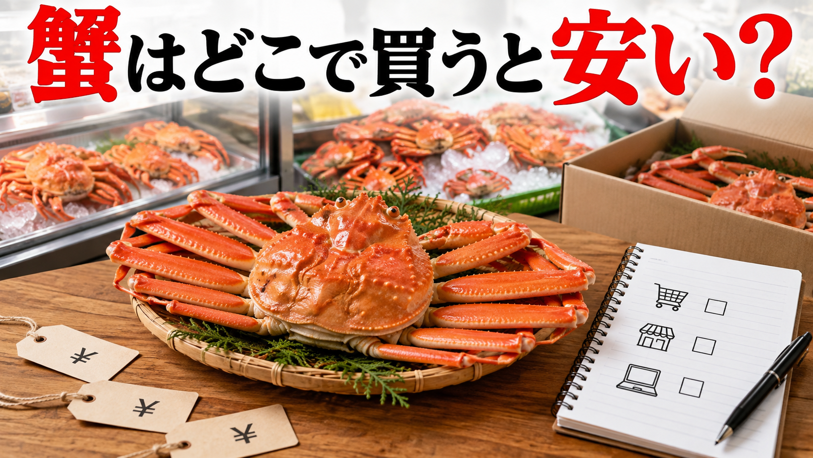 蟹をスーパー・市場・通販で比べる記事タイトルを可視化