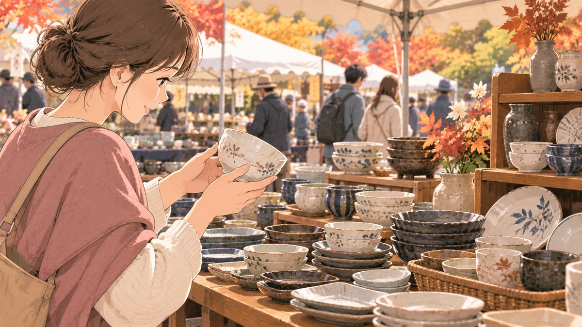 せともの祭大廉売市で器を選ぶ手元