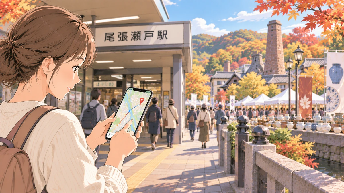 祭り会場への交通手段を確認する人
