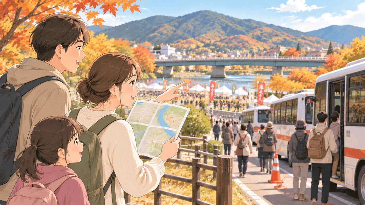 会場アクセスを確認する旅行者