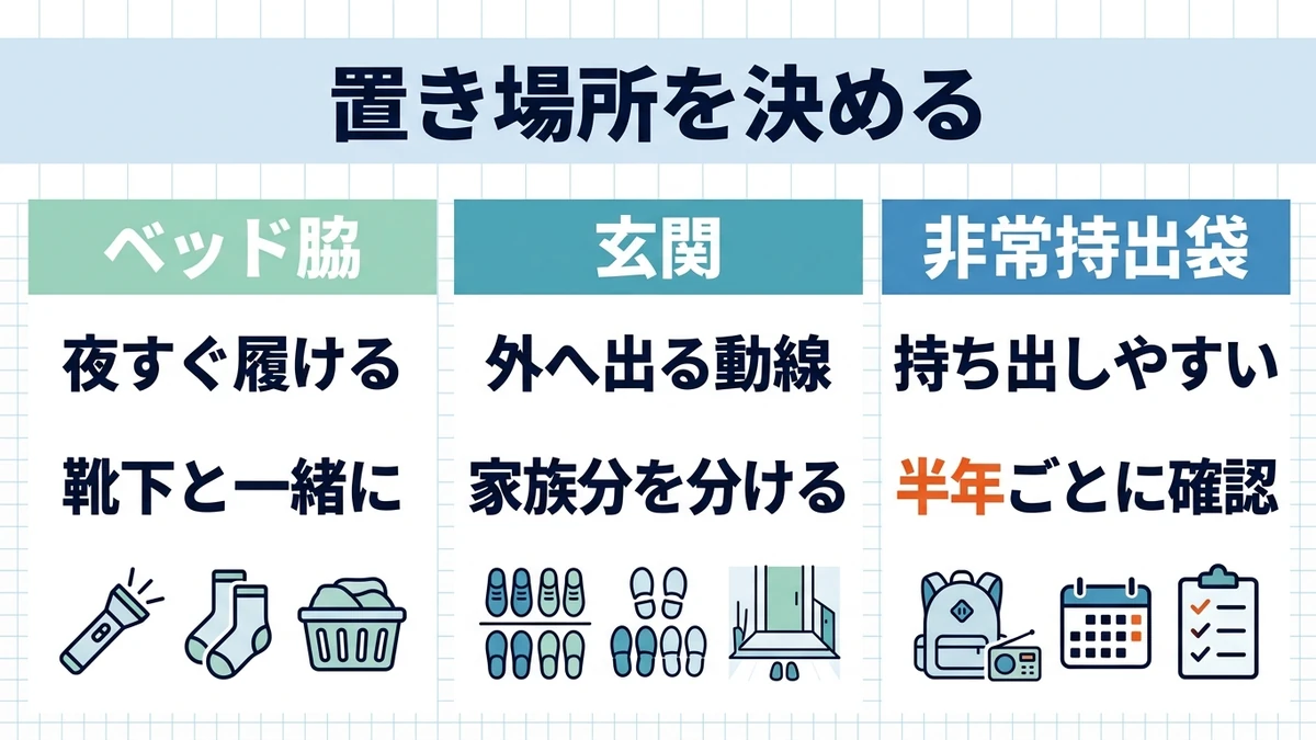 置き場所を決め、半年に一度は取り出して確認するの図解