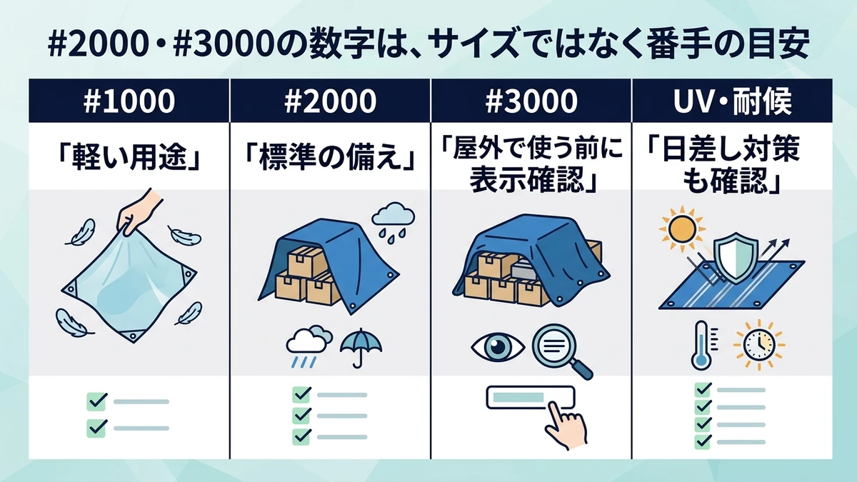 ブルーシートの番手と確認点を比較する図解