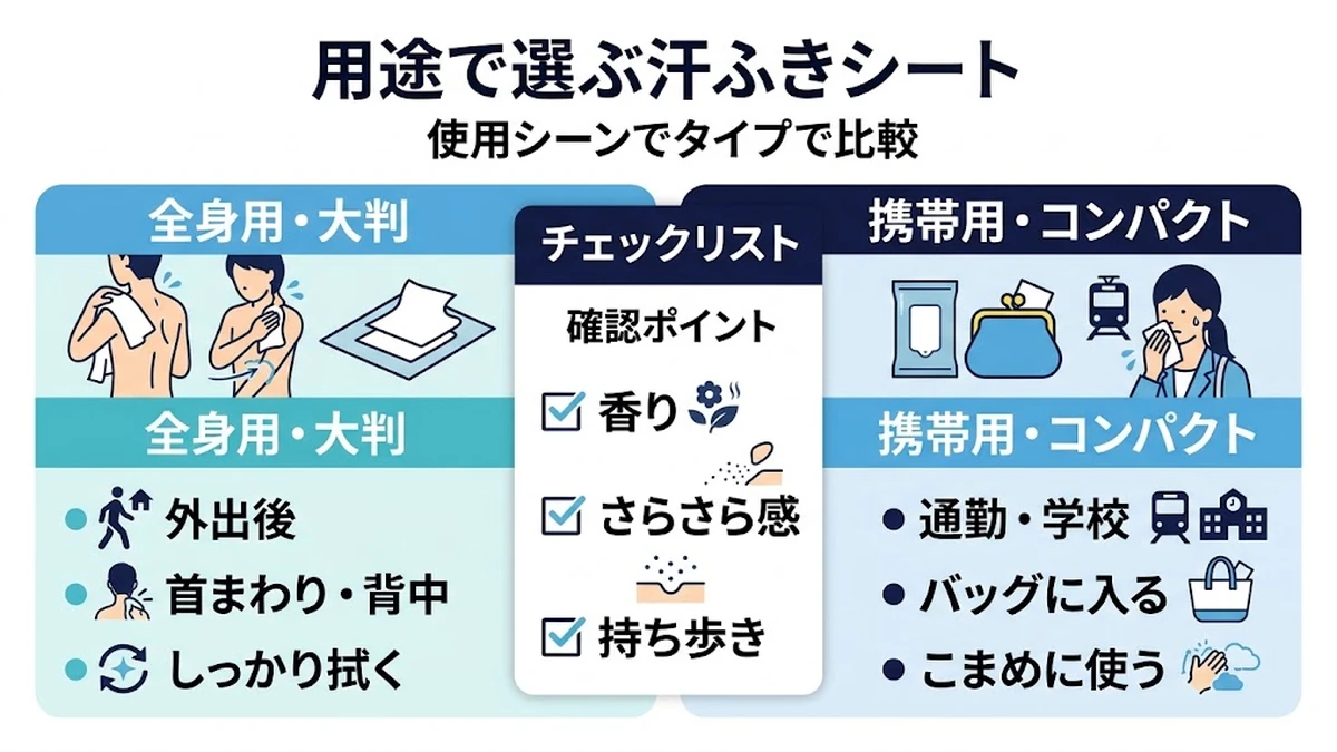 汗ふきシートを用途で選ぶ比較図解