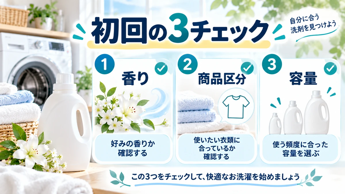 香り、商品区分、容量を購入前に確認する図解