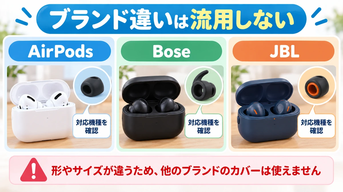 ブランド違いのカバーを流用しない図解