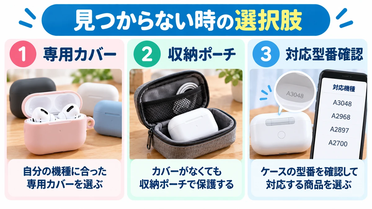 専用カバーとポーチの選択肢を示す図解