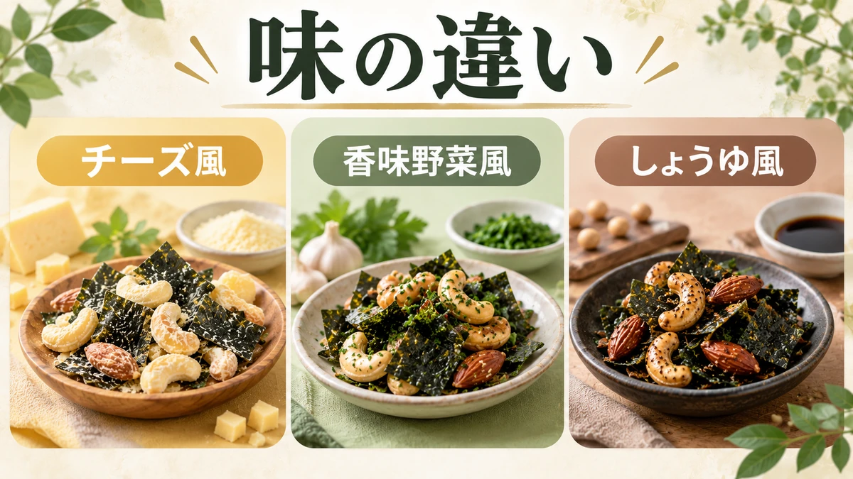バラッツはどんなおつまみ？海苔とナッツの組み合わせを知るを分かりやすく示す図解画像